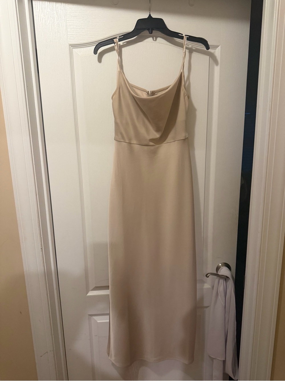 BHLDN Champagne Satin Cowl Slip Maxi Dress